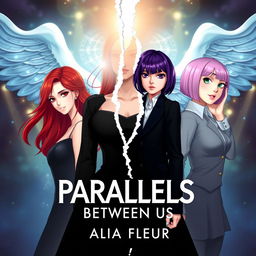 Cover for the fantasy book "Parallels Between Us" by "Alia Fleur" featuring three main heroines