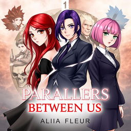 Cover for the fantasy book "Parallels Between Us" by "Alia Fleur" featuring three main heroines