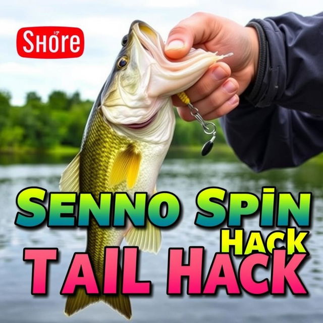 A stunning thumbnail in 1920x1080 resolution featuring a close-up shot of a large bass being held by a fisherman, with the Bait Worm clearly visible in the fish's mouth