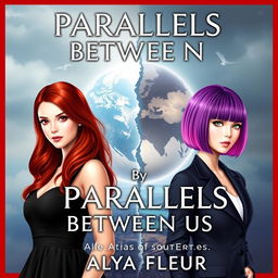 A fantasy book cover for "Parallels Between Us" by Alya Fleur, featuring three main heroines