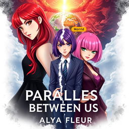 A fantasy book cover for 'Parallels Between Us' by 'Alya Fleur', visually appealing with a strong aesthetic