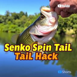 A visually appealing thumbnail in 1920x1080 resolution featuring a close-up shot of a large bass being held confidently by a fisherman, with the Bait Worm clearly visible in the fish's mouth