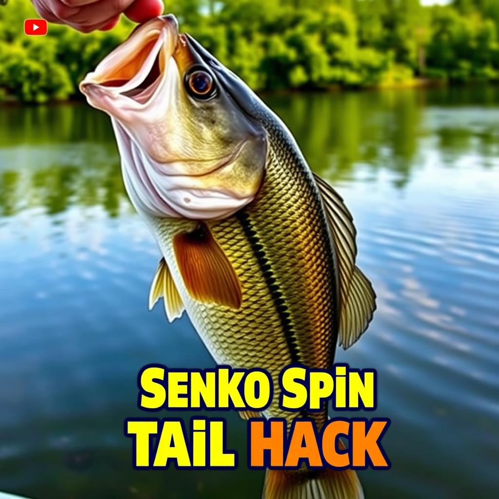 A visually appealing thumbnail in 1920x1080 resolution featuring a close-up shot of a large bass being held confidently by a fisherman, with the Bait Worm clearly visible in the fish's mouth