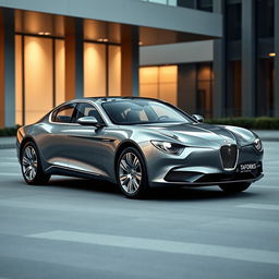 A modern four-door car featuring a sleek and slick body with realistic detailing, inspired by the elegant design of the Talbot Lago