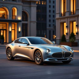 A modern four-door car with a slick, aerodynamic body and realistic detailing, inspired by the elegant design of the Talbot Lago