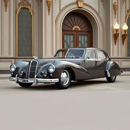 A vintage style four-door car with a slick, streamlined body and realistic details, inspired by the classic Talbot Lago design