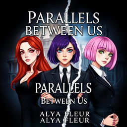 An aesthetic cover for a fantasy book titled "Parallels Between Us", authored by "Alya Fleur"