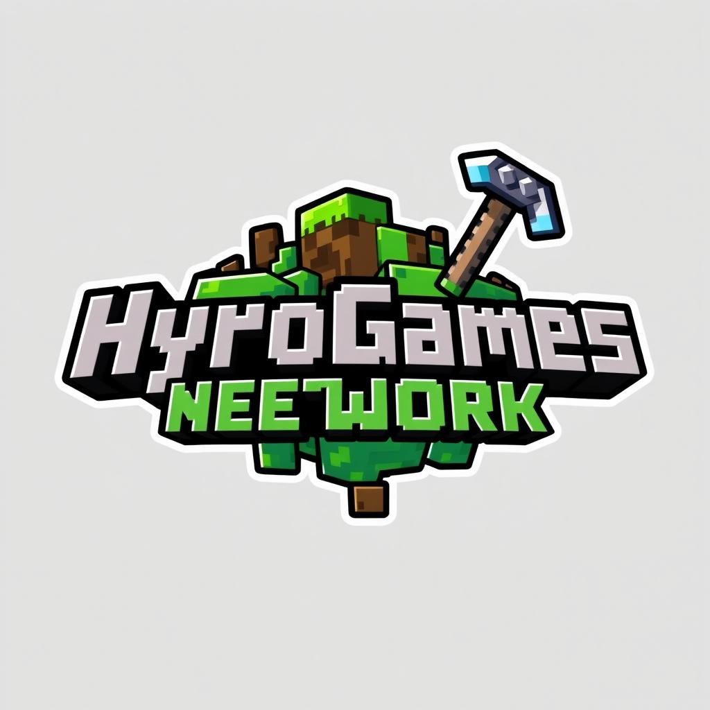 A logo design for 'HyroGames Network', a Minecraft-themed server