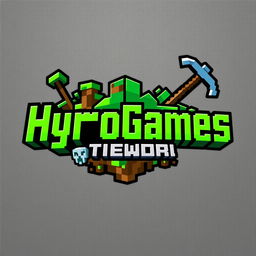 A logo design for 'HyroGames Network', a Minecraft-themed server