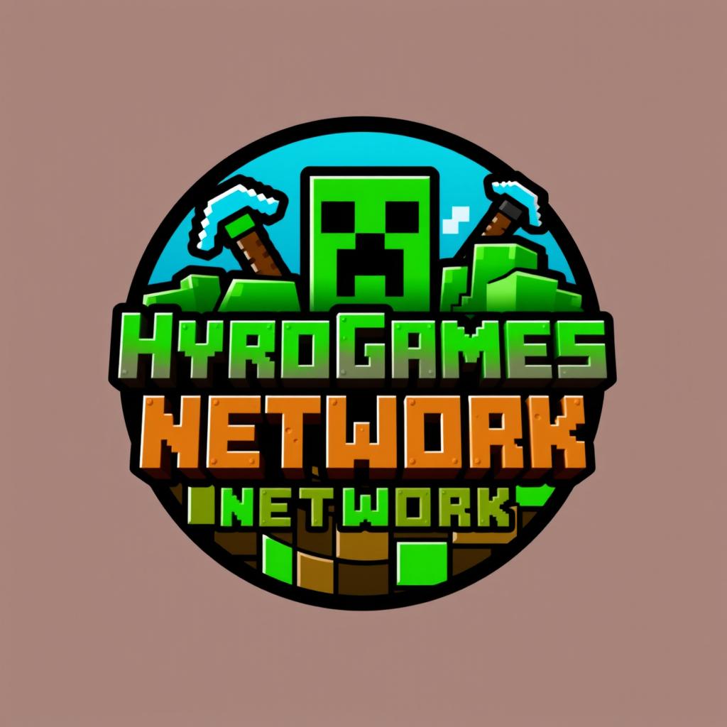 A logo design for 'HyroGames Network', a Minecraft-themed server