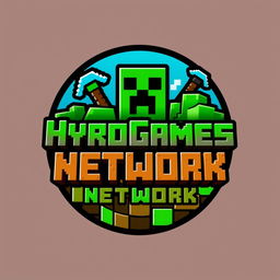 A logo design for 'HyroGames Network', a Minecraft-themed server