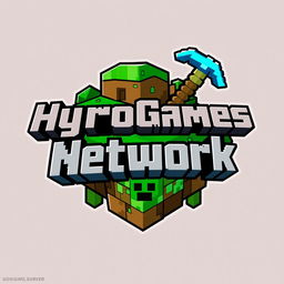 A logo design for 'HyroGames Network', a Minecraft-themed server