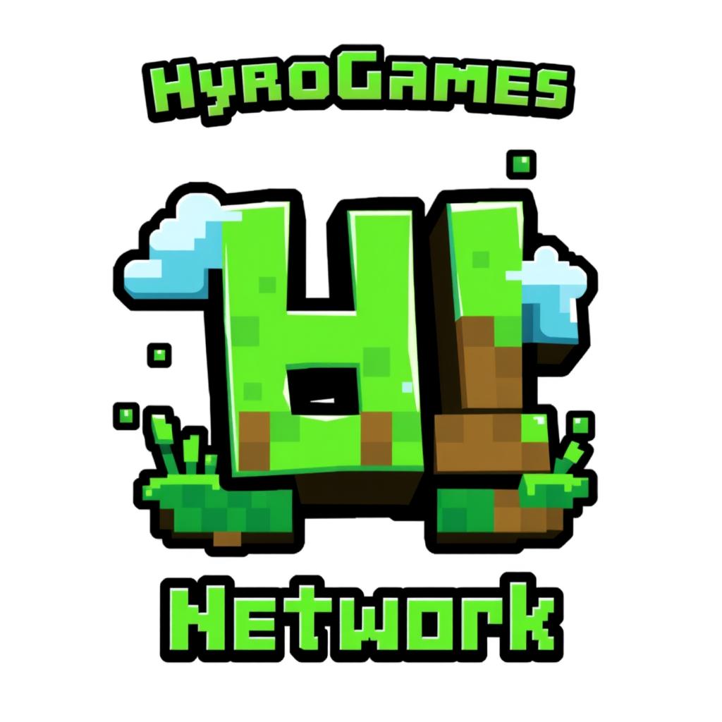 A creative logo design for 'HyroGames Network', focusing on a beautifully crafted pixel art representation of the letter 'H'