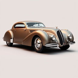 A vintage look four-door car with a slick, streamlined body, realistically designed in the style of a Talbot Lago