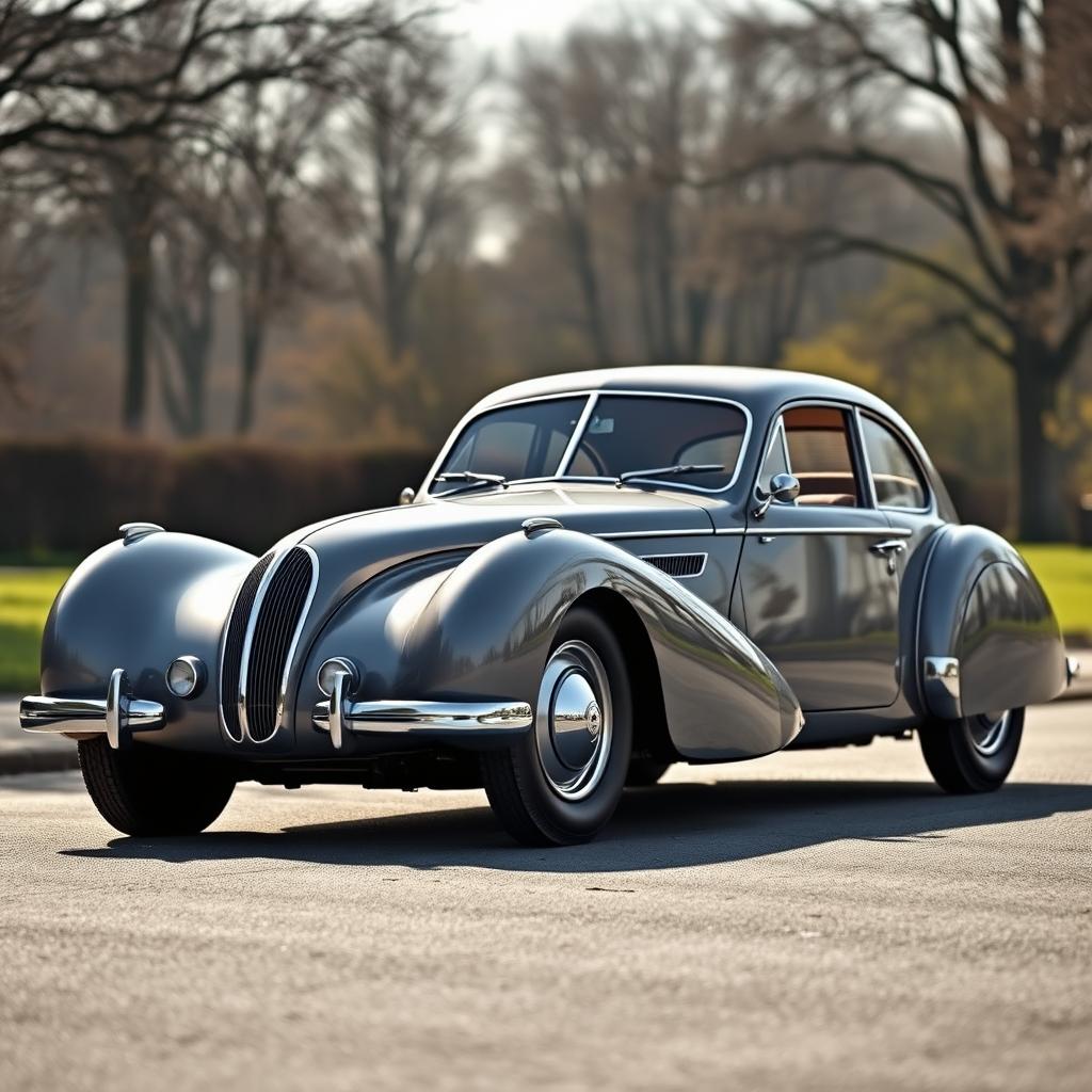 A vintage Talbot Lago style car with a sleek and realistic design featuring four doors and a shaped coach body