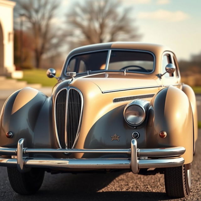 A vintage Talbot Lago style car with a sleek and realistic design featuring four doors and a shaped coach body