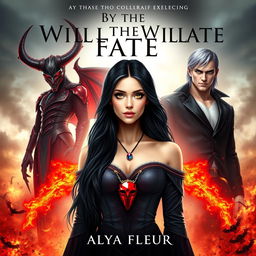 An aesthetic cover for a fantasy book titled "By the Will of Fate", authored by "Alya Fleur"