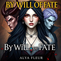 An aesthetic cover for a fantasy book titled "By the Will of Fate", authored by "Alya Fleur"