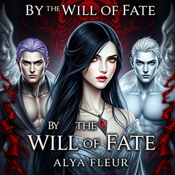 An aesthetic cover for a fantasy book titled "By the Will of Fate", authored by "Alya Fleur"