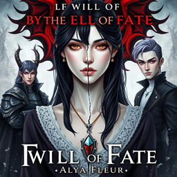 An aesthetic cover for a fantasy book titled "By the Will of Fate", authored by "Alya Fleur"