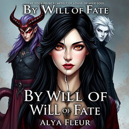 An aesthetic cover for a fantasy book titled "By the Will of Fate", authored by "Alya Fleur"