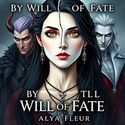 An aesthetic cover for a fantasy book titled "By the Will of Fate", authored by "Alya Fleur"