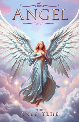 A stunning fantasy book cover featuring a majestic angel with large, intricately detailed wings spread wide