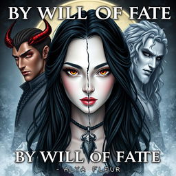 An aesthetic cover for a fantasy book titled "By the Will of Fate", authored by "Alya Fleur"