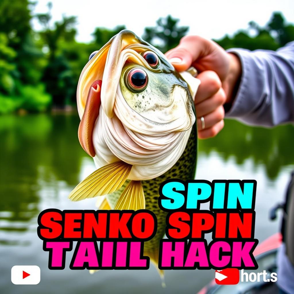 A captivating thumbnail in 1920x1080 resolution showcasing a close-up shot of a large bass being held by a fisherman, with the Bait Worm clearly visible in the fish's mouth