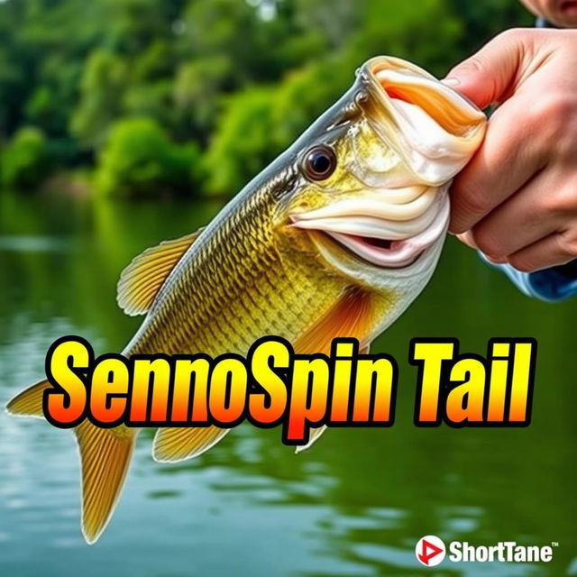 A captivating thumbnail in 1920x1080 resolution showcasing a close-up shot of a large bass being held by a fisherman, with the Bait Worm clearly visible in the fish's mouth