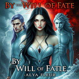 An aesthetic cover for a fantasy book titled "By the Will of Fate", authored by "Alya Fleur"