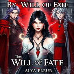 An aesthetic cover for a fantasy book titled "By the Will of Fate", authored by "Alya Fleur"