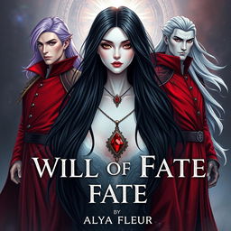 An aesthetic cover for a fantasy book titled "By the Will of Fate", authored by "Alya Fleur"