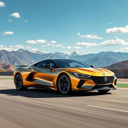 An imaginative fusion of the Corvette C8 and the Genesis GV80, resulting in a sleek and stylish 4-door crossover utility vehicle (CUV) with a luxurious matte gold finish