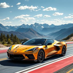 An exciting fusion of the Corvette C8 and the Ford Mach-E, resulting in a stunning 4-door crossover utility vehicle (CUV) with a modern and sporty design in a striking matte gold finish