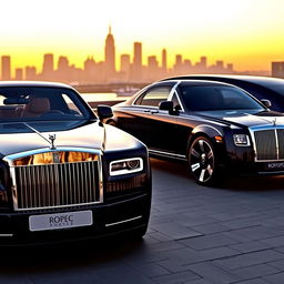 A luxurious fusion of design featuring a Rolls Royce and a Maybach Exelero parked together in an opulent setting