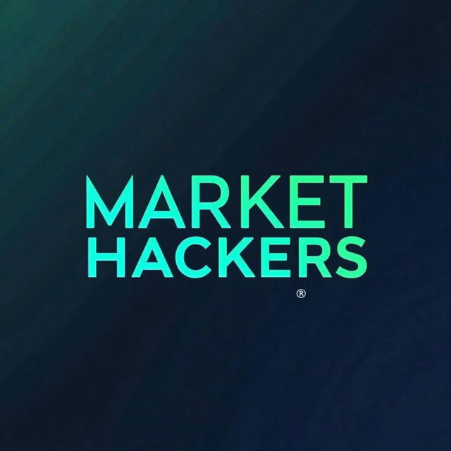 A sleek and modern graphic design featuring the title 'Market Hackers' prominently displayed in bold, futuristic typography