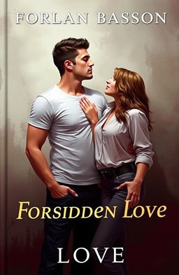 A book cover depicting a man and woman sharing a moment of forbidden love, gazing deeply into each other's eyes