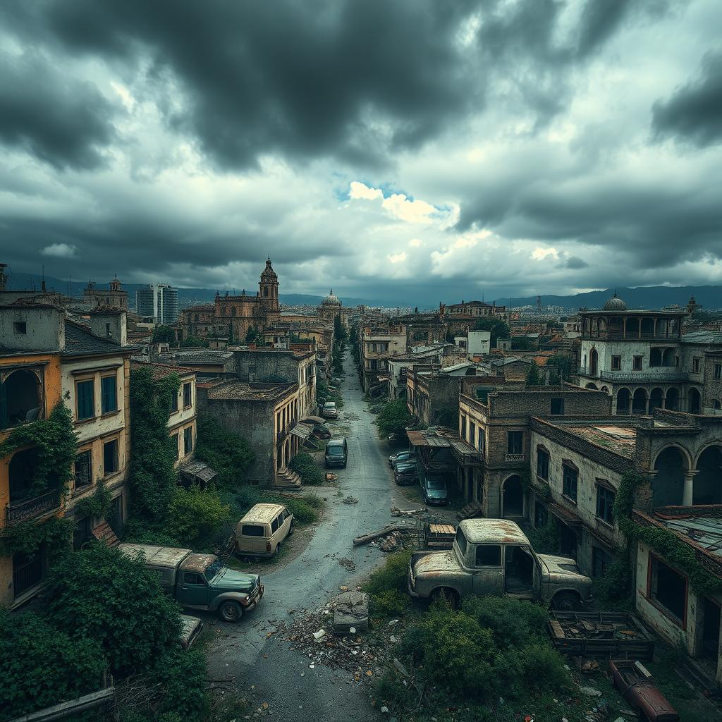 The city of Cádiz, Spain, depicted in a striking post-apocalyptic style