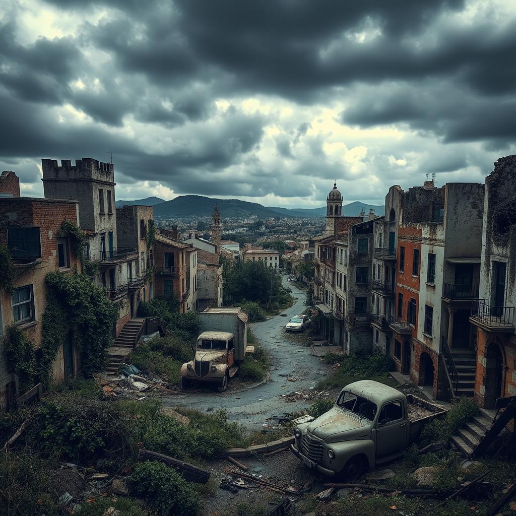 The city of Cádiz, Spain, depicted in a striking post-apocalyptic style