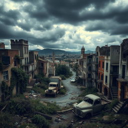 The city of Cádiz, Spain, depicted in a striking post-apocalyptic style