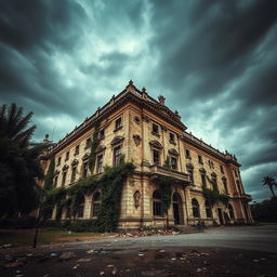 The Ayuntamiento de Cádiz, Spain, depicted in a striking post-apocalyptic style