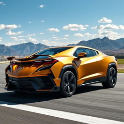 A stunning fusion of the Corvette C8 and Lamborghini Urus, resulting in a 4-door crossover utility vehicle (CUV) that embodies a perfect blend of luxury and performance, presented in an eye-catching matte gold finish