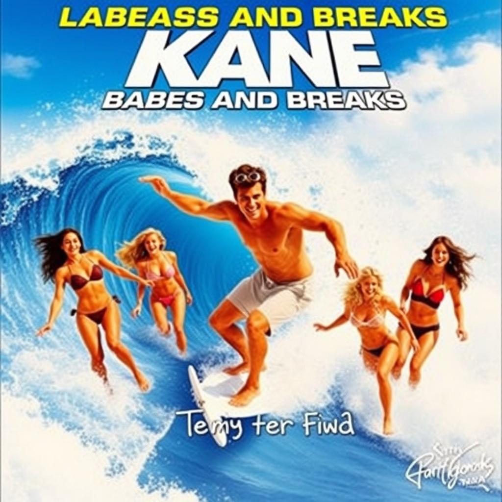 A vibrant and dynamic movie poster featuring the title "Kane: Babes and Breaks" prominently at the top in bold, eye-catching letters