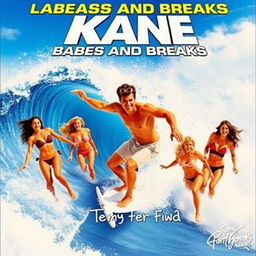 A vibrant and dynamic movie poster featuring the title "Kane: Babes and Breaks" prominently at the top in bold, eye-catching letters