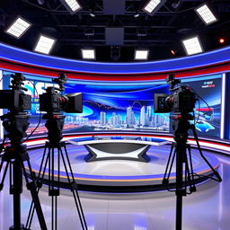 A television studio setup featuring two professional cameras positioned strategically to capture news segments