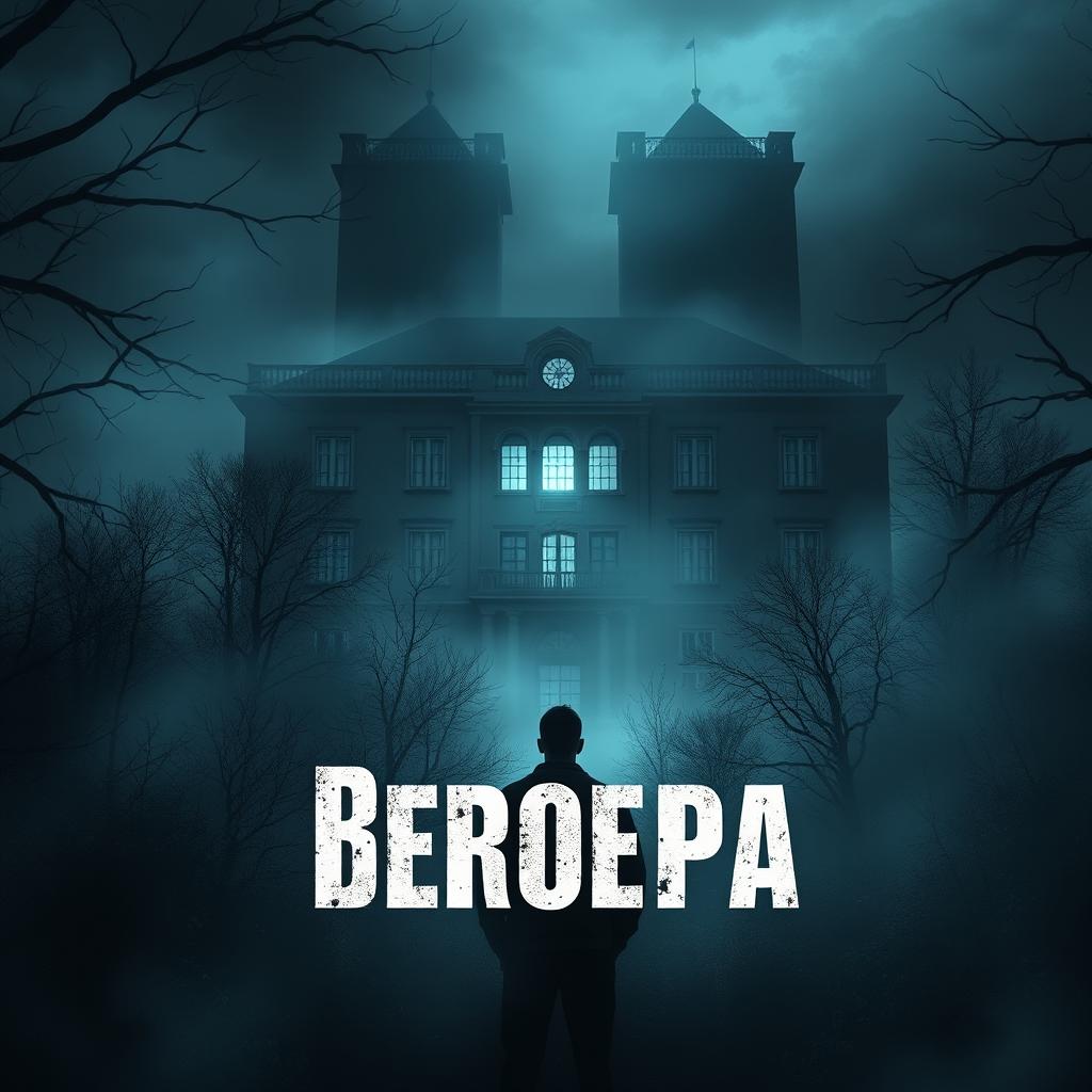 A dark-themed cover design featuring a male figure standing with his back to the viewer, gazing into a haunting mental hospital set in Korea