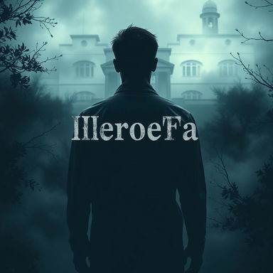 A dark-themed cover design featuring a male figure standing with his back to the viewer, gazing into a haunting mental hospital set in Korea