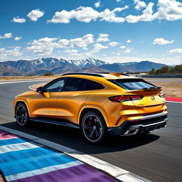 An impressive fusion of the Corvette C8 and the Mercedes GLE Coupe, creating a stunning 4-door crossover utility vehicle (CUV) that embodies both sporty performance and elegant luxury, showcased in a sleek matte gold finish