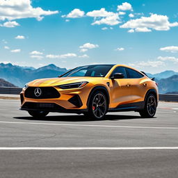 An impressive fusion of the Corvette C8 and the Mercedes GLE Coupe, creating a stunning 4-door crossover utility vehicle (CUV) that embodies both sporty performance and elegant luxury, showcased in a sleek matte gold finish